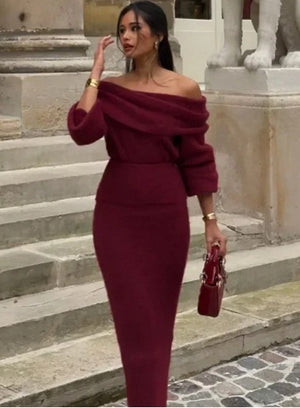 Pure Desire Style Off-shoulder Top Slim Fit Long Dress Two-piece Set